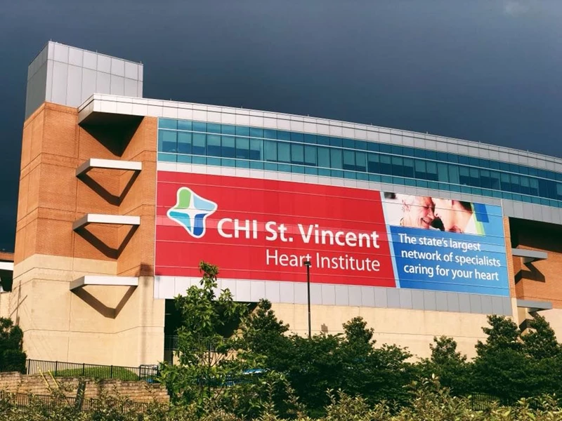 Building wrap on the St. Vincent health center building